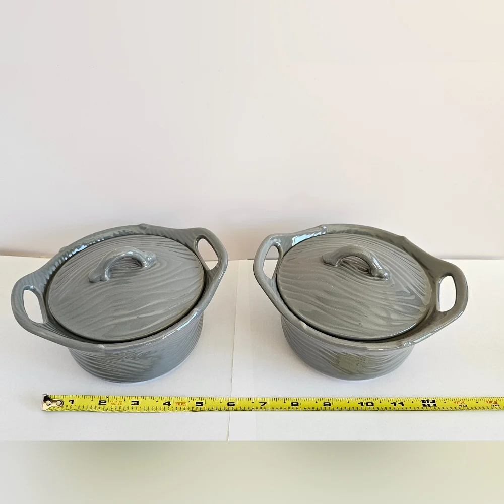 NWOT Temptations Woodland Gray Quick Cookers Small Pot with Lid Set of 2